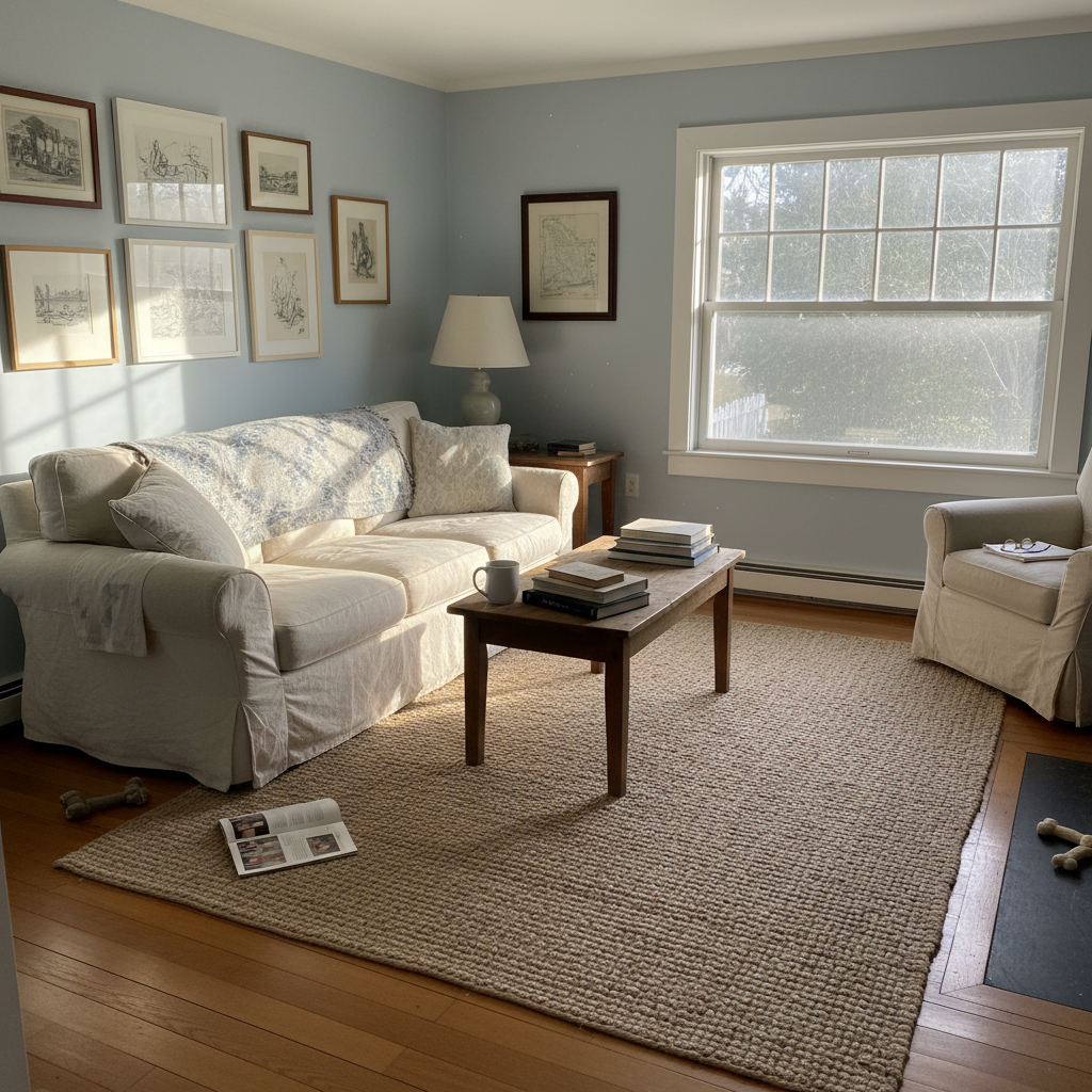 Cape Cod living room with bare window