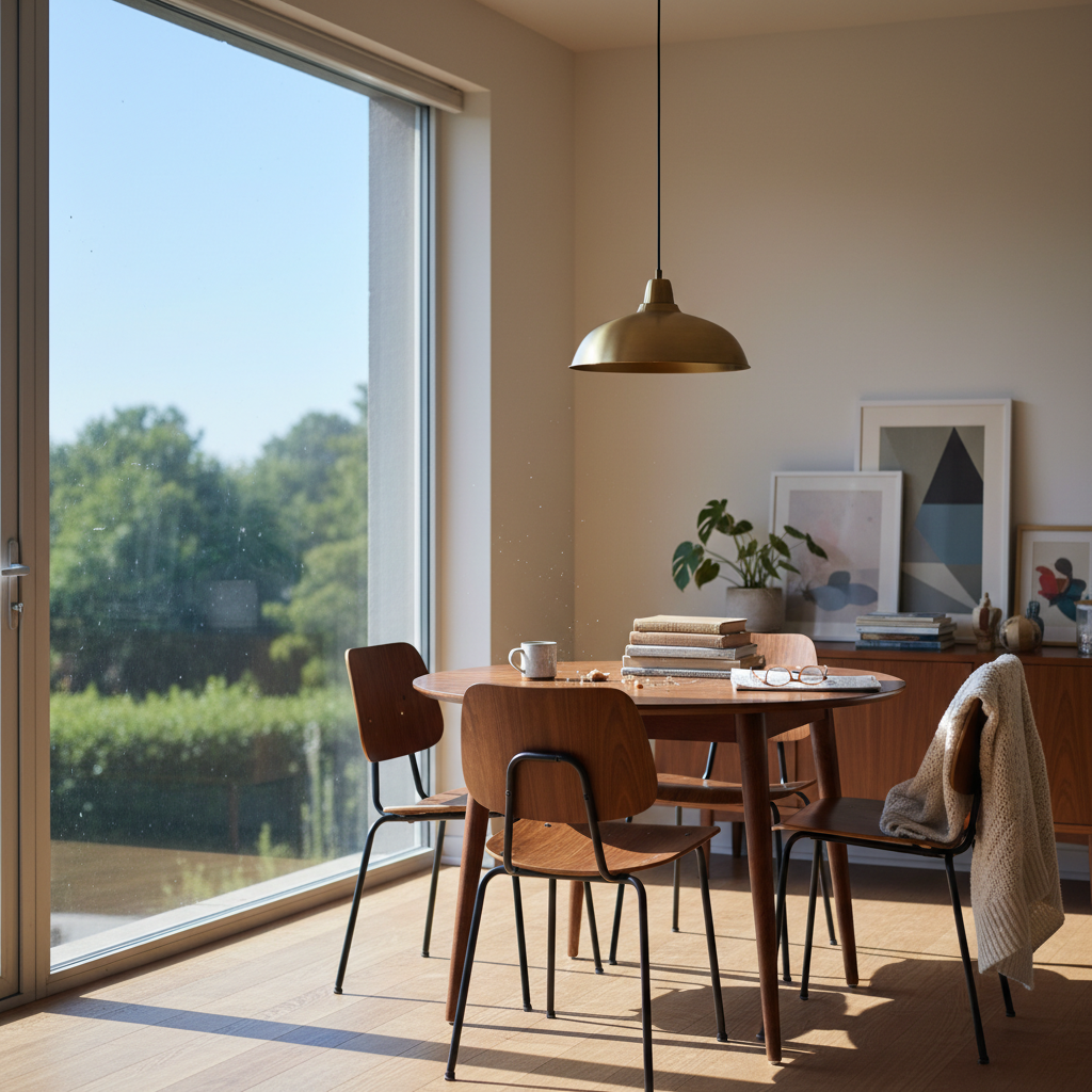 Mid-century dining room with bare window
