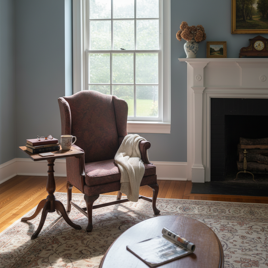 Colonial formal living room with bare window