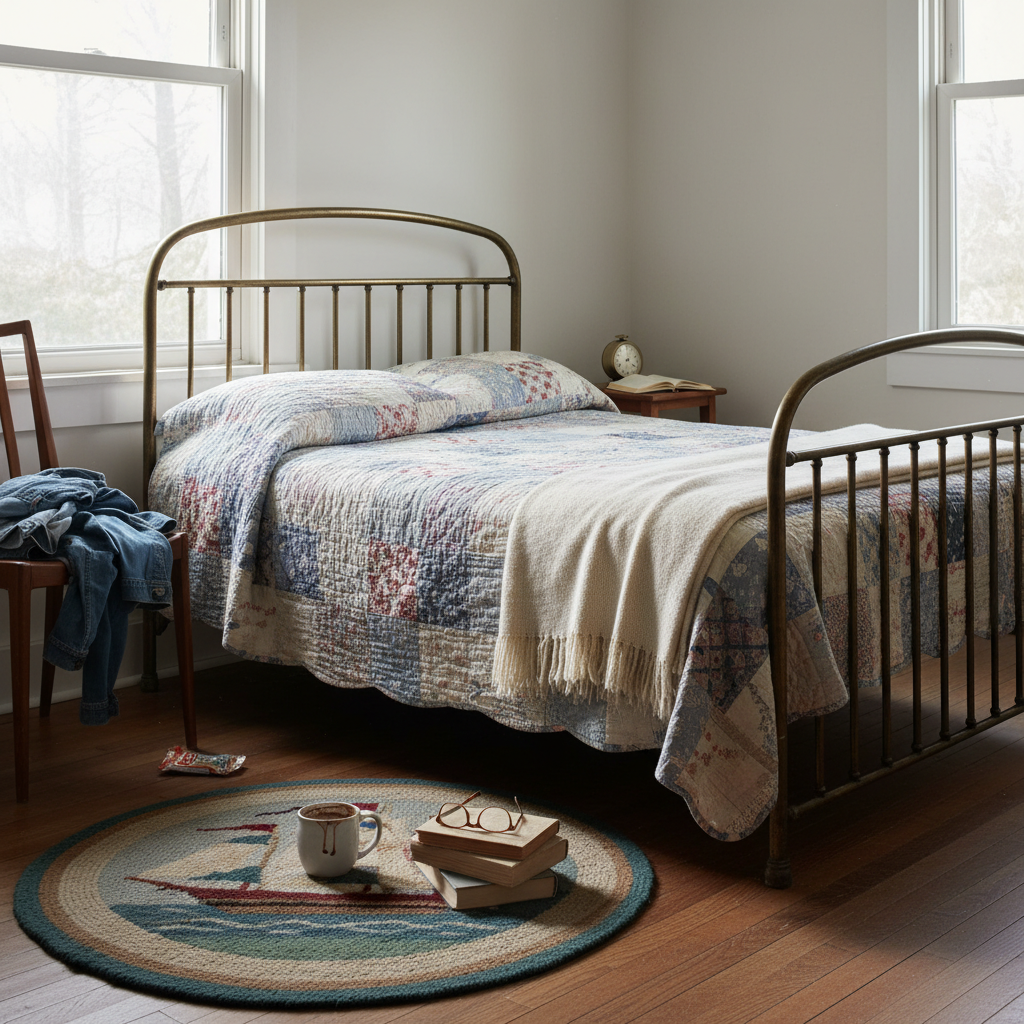Cape Cod guest bedroom with bare window