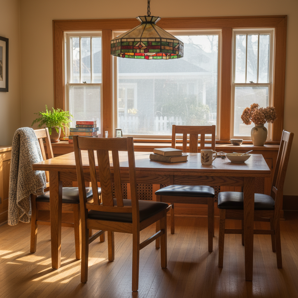 Craftsman dining room with bare window