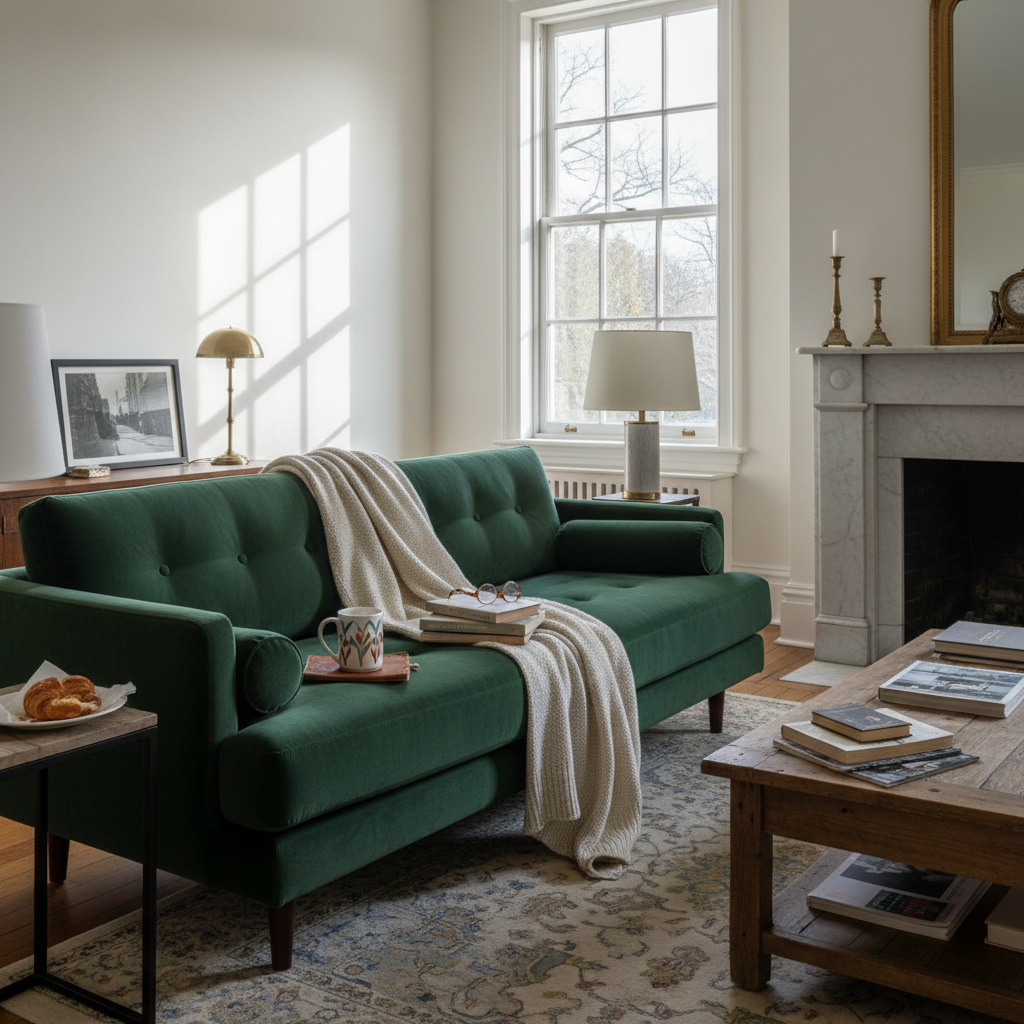 Living room with bare window before drapery